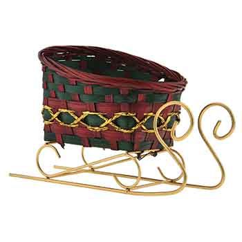 10" Burgandy/Green Wicker Sleigh Container with Liner- case of 12