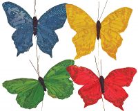 4" Artificial Glitter Butterfly Assortment- Pack of 2 Doz, B66670