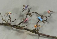 3" FEATHER/MUSHROOM HUMMINGBIRD - 6 Astd- B6720- 1 Dozen-0