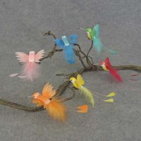 7" Giant Colored Hummingbird with Feathers, 6 Colors Assorted- Box of 1 Dozen- B6740