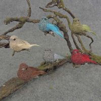 2" Small Burlap Artificial Bird with Long Feather Wing and Tail- Box of 2 Dozen