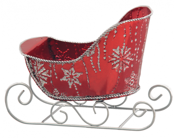 6" X 4" Red Glitter Sleigh with Snowflake Design, Case of 8