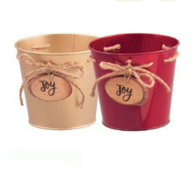 Tan and Red "Christmas Joy" Pot Cover with Jute Ties