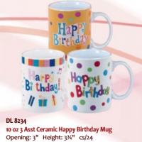 Happy Birthday Mug, 3 Assorted